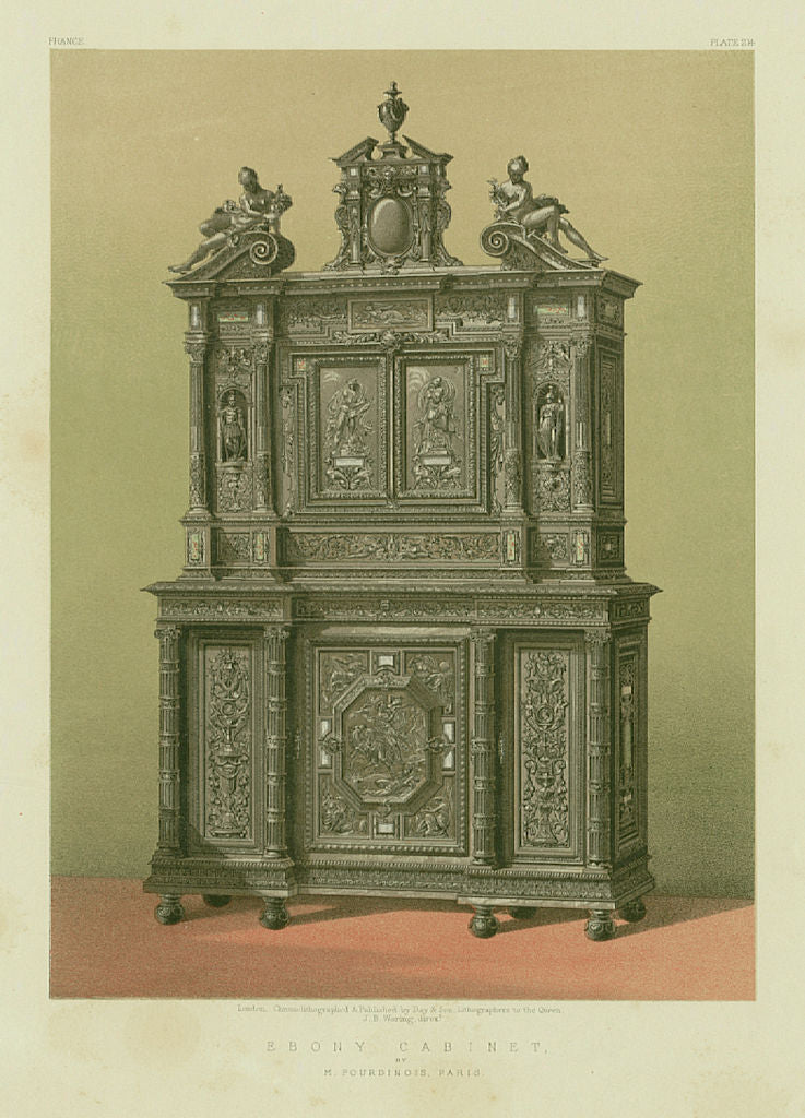 INTERNATIONAL EXHIBITION. Ebony cabinet - M Fourdinois, Paris 1862 old print